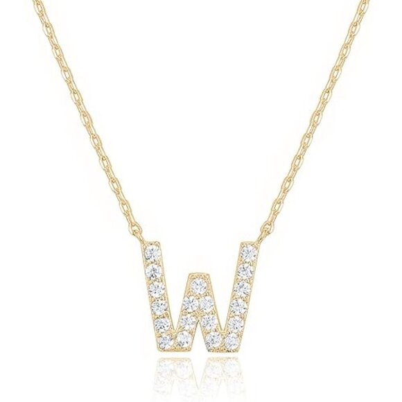 14K Yellow Gold Initial Necklace Letter Dainty Diamond Gift Present P - Z - Picture 9 of 13